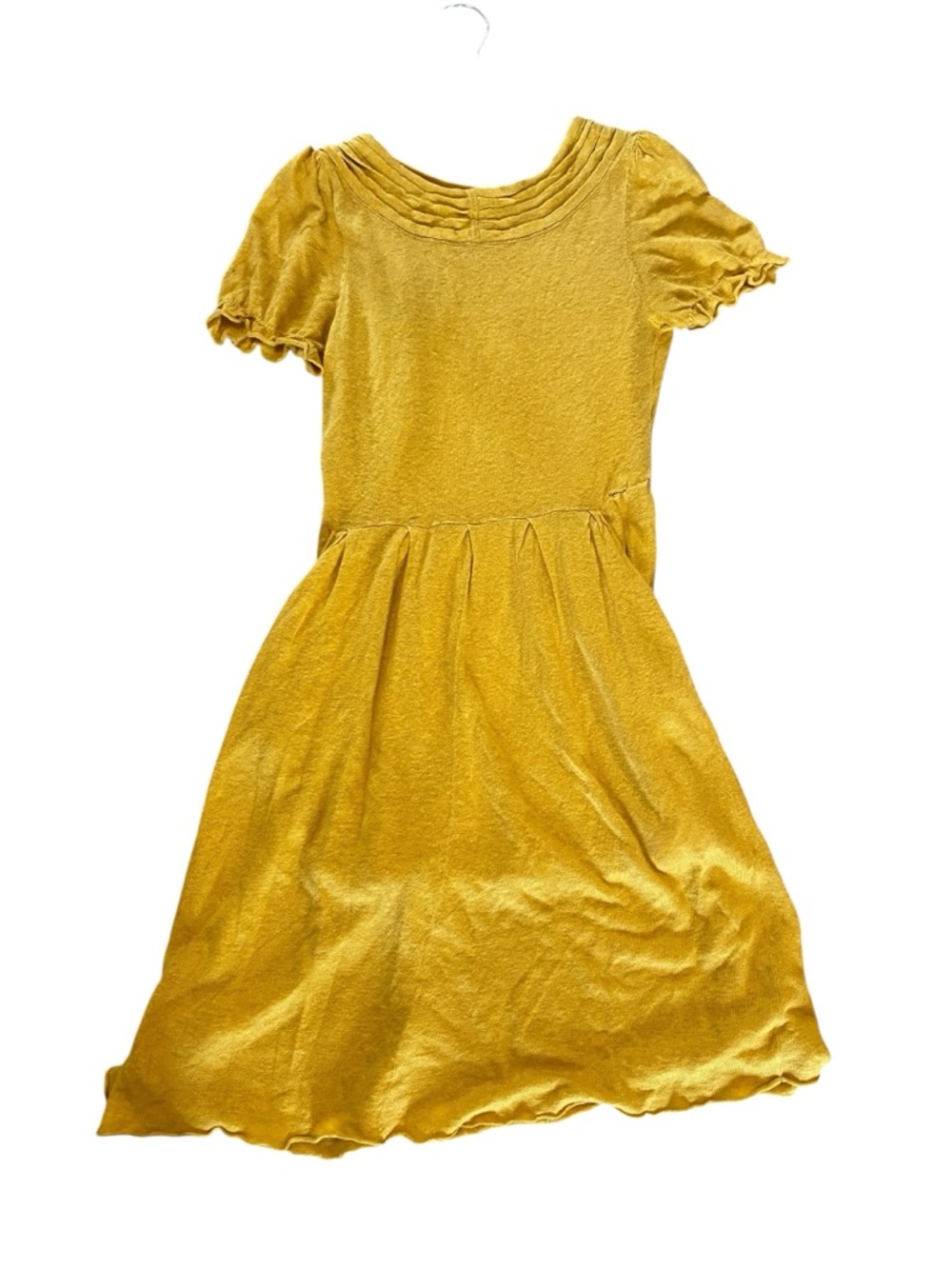 Anthropologie Moth Mustard Yellow Linen Cotton Midi Dress Womens M Faux Wrap - Picture 3 of 7